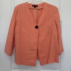 Lafayette 148 linen jacket Women's 12 Peach 1 button 3/4 sleeve Old money
